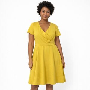 Boden Womens 10 Dress Wrap Top Chartreuse Yellow Pleated Short Sleeve V Neck Zip